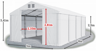 Garážový stan 5x8x2,5m strecha PVC 560g/m2 boky PVC 500g/m2 konštrukcia ZIMA