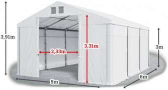 Garážový stan 5x6x3m strecha PVC 560g/m2 boky PVC 500g/m2 konštrukcia ZIMA