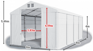 Garážový stan 8x8x4m strecha PVC 560g/m2 boky PVC 500g/m2 konštrukcia ZIMA