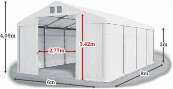 Garážový stan 6x8x3m strecha PVC 560g/m2 boky PVC 500g/m2 konštrukcia ZIMA