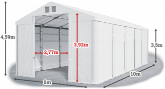 Garážový stan 6x10x3,5m strecha PVC 560g/m2 boky PVC 500g/m2 konštrukcia ZIMA