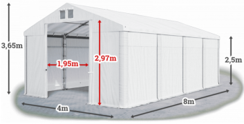 Garážový stan 4x8x2,5m strecha PVC 560g/m2 boky PVC 500g/m2 konštrukcia ZIMA