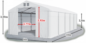 Garážový stan 6x10x2,5m strecha PVC 560g/m2 boky PVC 500g/m2 konštrukcia ZIMA