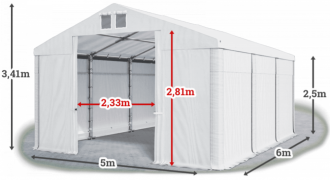 Garážový stan 5x6x2,5m strecha PVC 560g/m2 boky PVC 500g/m2 konštrukcia ZIMA