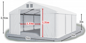 Garážový stan 5x6x2m strecha PVC 560g/m2 boky PVC 500g/m2 konštrukcia ZIMA