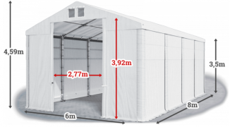 Garážový stan 6x8x3,5m strecha PVC 560g/m2 boky PVC 500g/m2 konštrukcia ZIMA