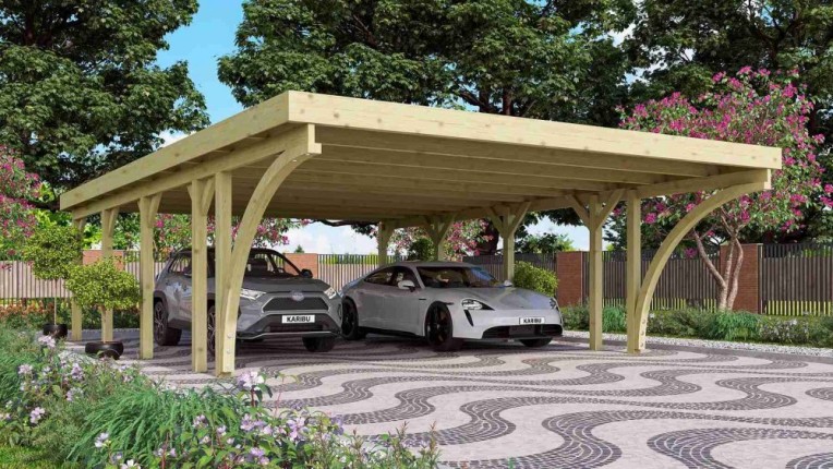 Drevený dvojitý prístrešok / carport CLASSIC 3C Dekorhome