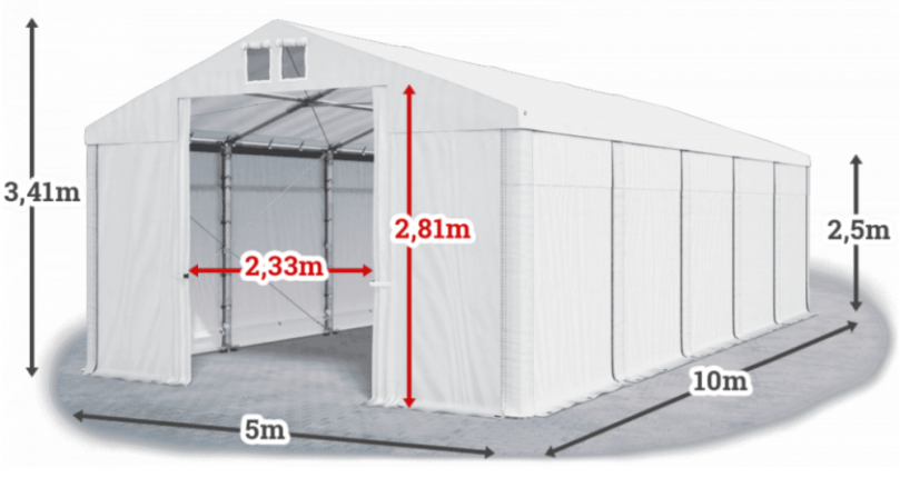 Skladový stan 5x10x2,5m strecha PVC 560g/m2 boky PVC 500g/m2 konštrukcie ZIMA PLUS