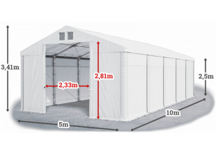 Skladový stan 5x10x2,5m strecha PVC 560g/m2 boky PVC 500g/m2 konštrukcie ZIMA PLUS