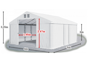 Skladový stan 4x5x2m strecha PVC 580g/m2 boky PVC 500g/m2 konštrukcie LETO-farba sivá